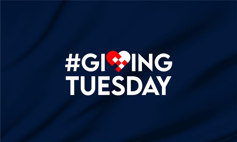 Navy blue banner image that says Giving Tuesday