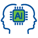 Two human faces with a computer chip in the middle that says "AI"